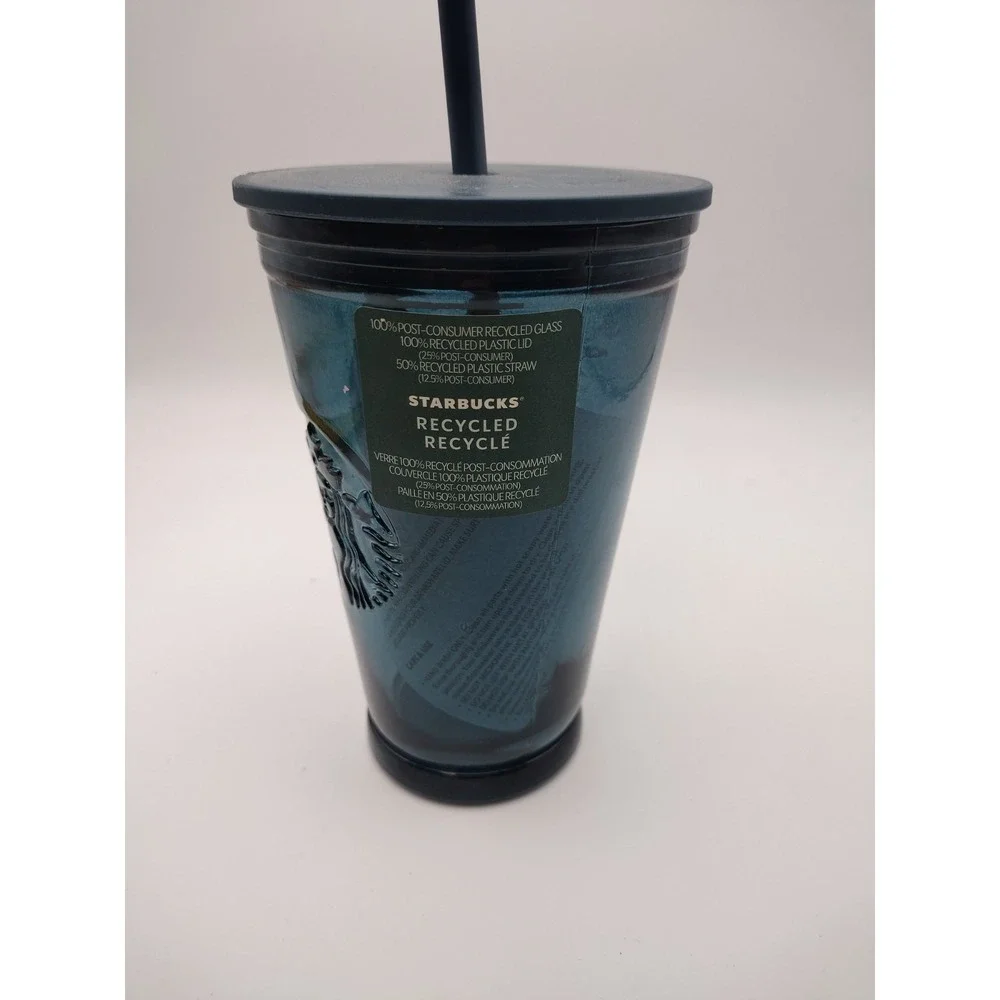Starbucks 2022 Summer Recycled‎ Glass Blue Tumbler - 16oz Rare Collectible (new)